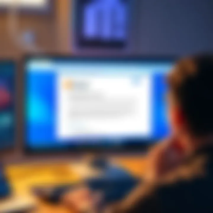 Missing Bitcoin Withdrawal Email A computer screen displaying an email interface with a highlighted missing confirmation email for Bitcoin withdrawal. A worried person looks at the screen, indicating concern about the issue.
