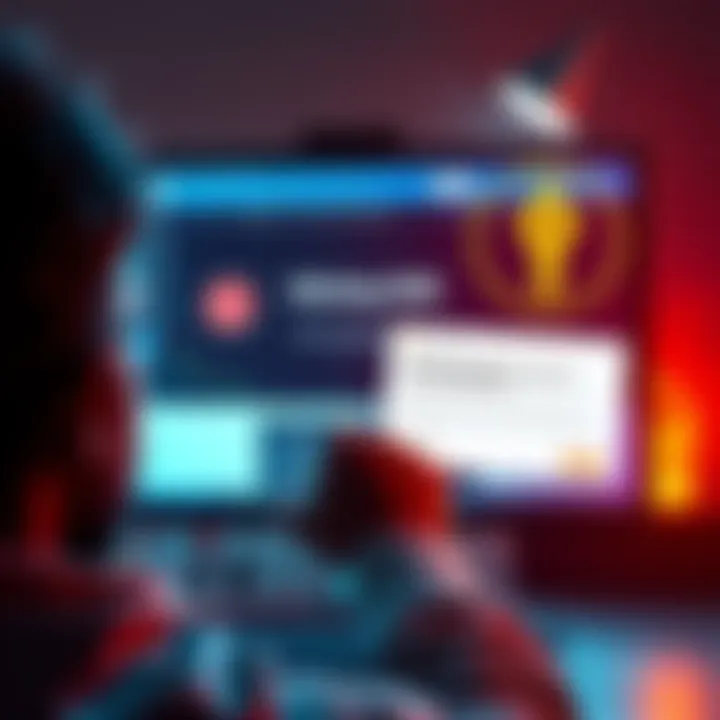 A worried user looks at a computer screen displaying a Kucoin interface with a missing XMR transaction notification, while an exchanger request for a secret key appears alongside.