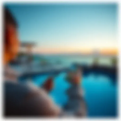 A person using a mobile app to monitor a pool's features while sitting by the water.