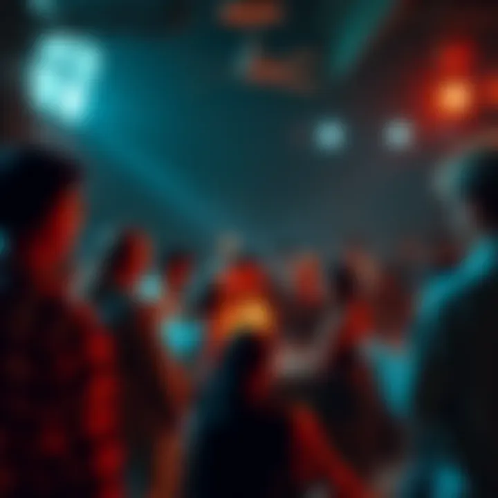 A group of people at a modern day cult meeting, sharing beliefs and practices in a communal setting.