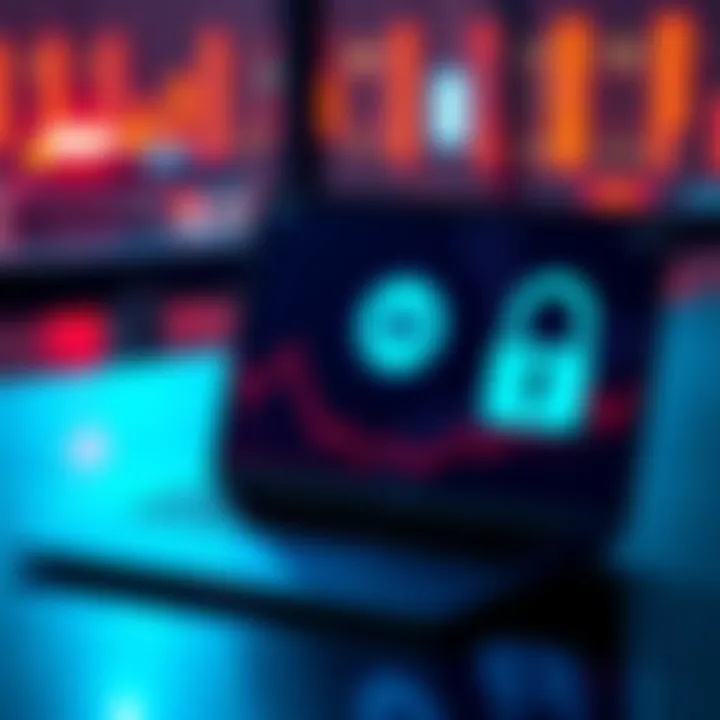 A laptop displaying the Monero GUI wallet interface with a secure padlock symbol