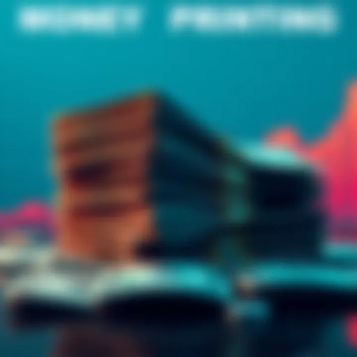 A stack of money with a downward trending graph in the background, symbolizing economic issues related to reckless money printing.