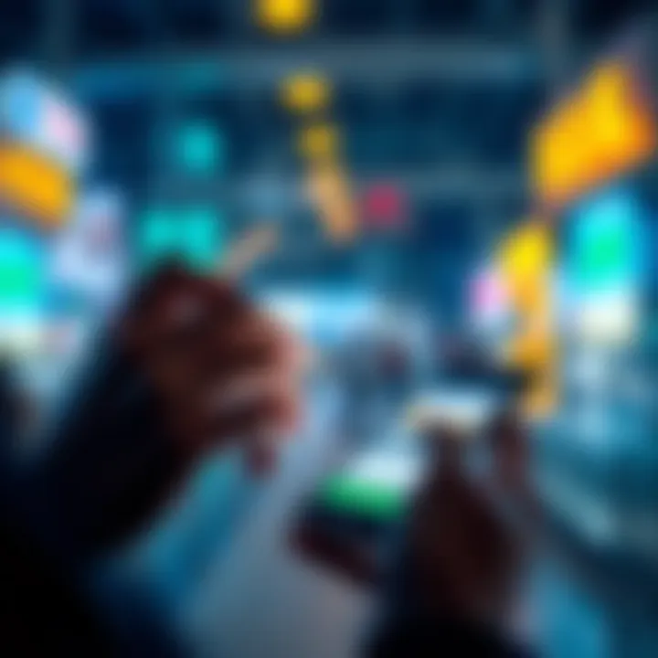 A person looking at a smartphone with financial apps open, representing money transfers between countries.
