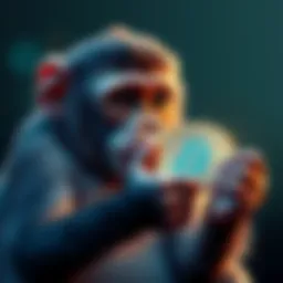 A monkey holding a coin that represents cryptocurrency, symbolizing the 100th monkey effect and its potential influence on XRP's value.