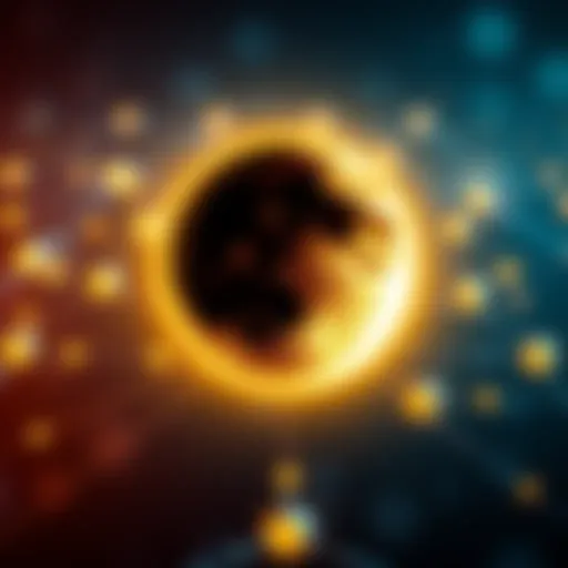 A graphic showing a moon symbol connected to a network, indicating the concept of Moon Node.