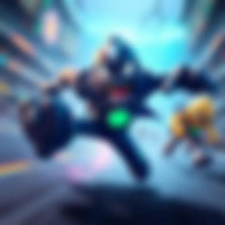 Mortis executing his dash move Mortis dashes forward with speed in a Brawl Ball match, showcasing his agility with a joyful expression