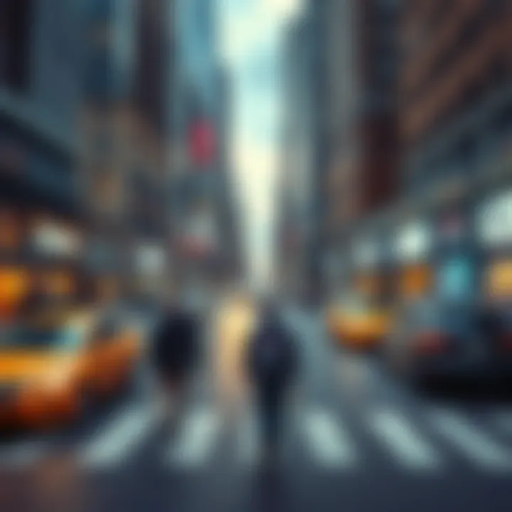 A busy city street with people walking and cars moving, illustrating the concept of motion in daily life.