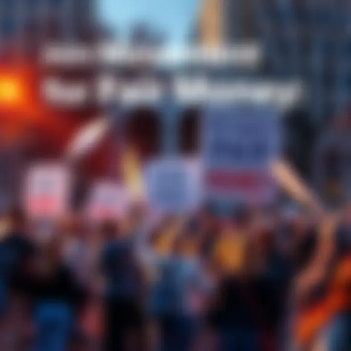 People holding signs at a rally for financial reform, standing together for change.