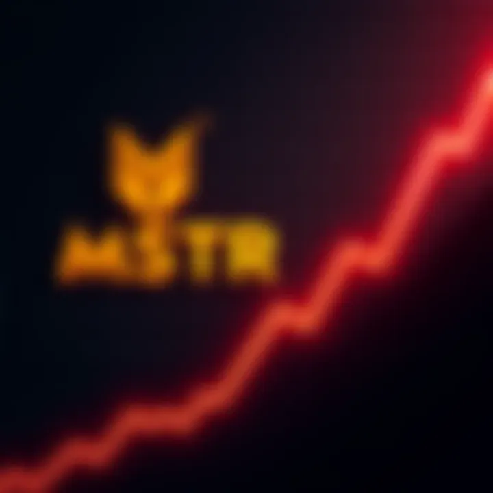 MSTR company logo displayed alongside a steep falling graph indicating a 75% decline, representing financial struggles and Bitcoin losses.