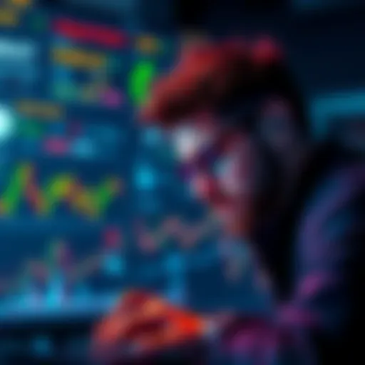 A developer frustrated with a chaotic trading dashboard displaying multiple blockchain chains like Ethereum and Solana.