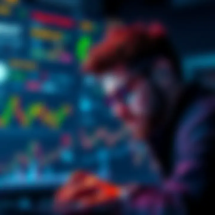 A developer frustrated with a chaotic trading dashboard displaying multiple blockchain chains like Ethereum and Solana.