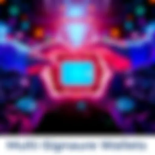 A graphic showing multiple hands holding a digital wallet symbol, representing shared control over cryptocurrency funds, emphasizing teamwork and security in partnerships.