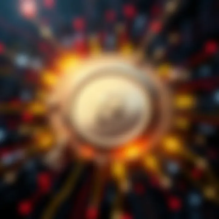 A stylized representation of Nano Coin with digital elements symbolizing decentralized finance, surrounded by graphics of zero fees and fast transactions.