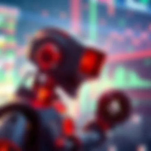 Illustration of a trading bot managing cryptocurrency transfers between multiple exchange platforms using Nano.