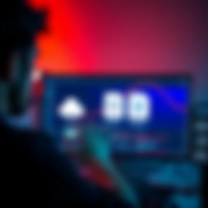 A person looking at a NAS device while comparing it with icons of iCloud and Backblaze on a computer screen