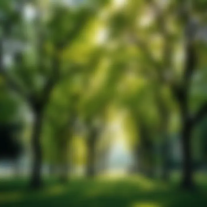 A park filled with trees that have regained their natural appearance, showcasing healthy green leaves and a vibrant atmosphere.