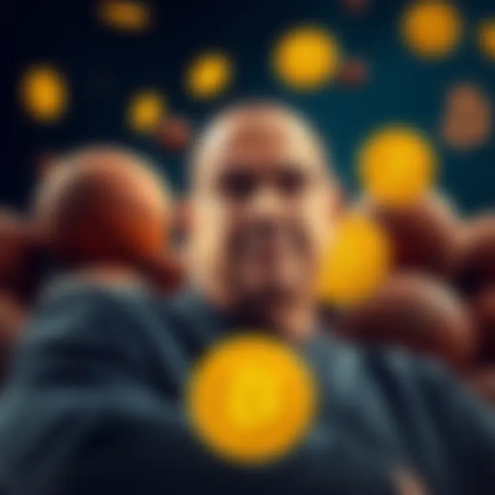 An NBA coach looking thoughtful, surrounded by basketballs and Bitcoin symbols, expressing regret over missed investment opportunities.