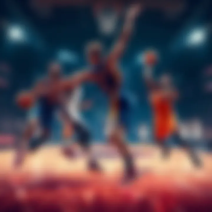 Players from two NBA teams compete fiercely on the court during the playoffs, showcasing their skills and determination.