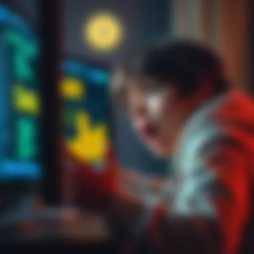 A young adult with a shocked expression looking at a computer screen showing a crypto balance of $40 million, symbolizing betrayal and family conflict.