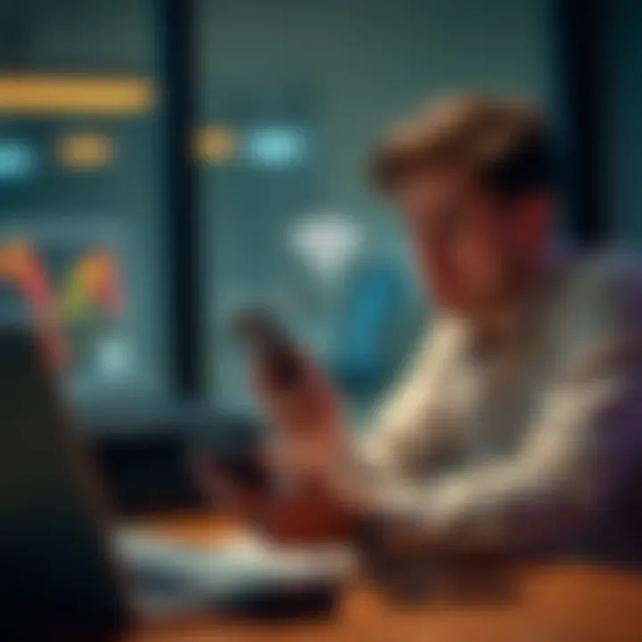 A frustrated person checking their smartphone with a Wi-Fi symbol showing full bars but no internet connection, sitting at a desk with a laptop and notes.