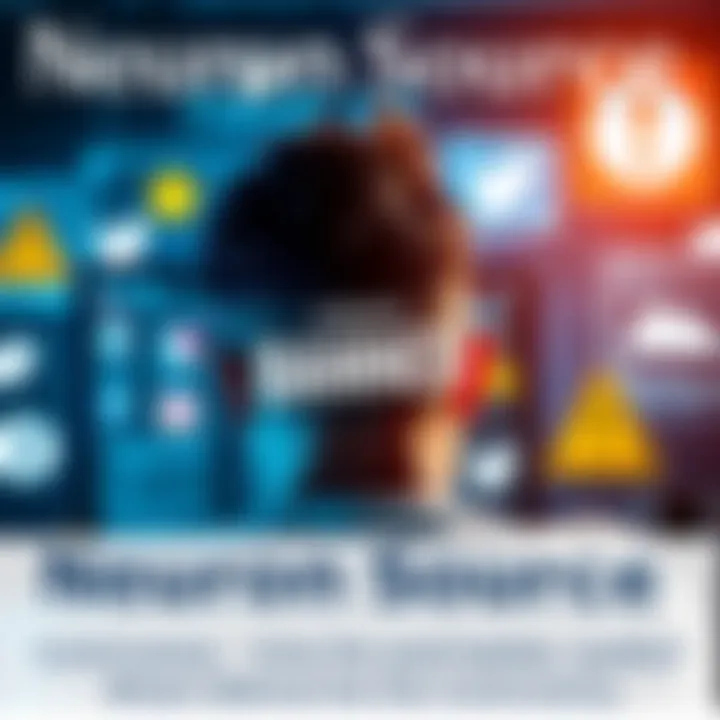 A graphic showing a person looking confused at a computer screen with social media icons and warning signs, symbolizing a forum ban.