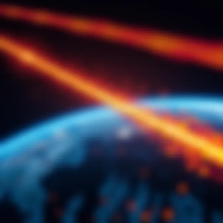 Illustration of neutrinos traveling through Earth, representing advanced data transmission technology