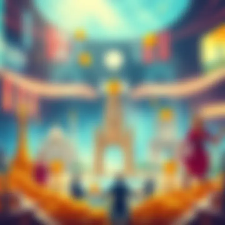 Illustration showing players bidding on real-world landmarks using tokens in a game setting