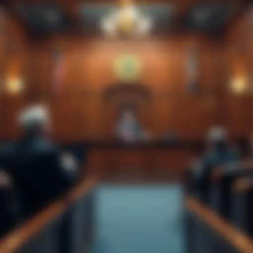 A courtroom scene showing a judge sentencing a New Jersey man for using Bitcoin to pay for fentanyl supplies from China.