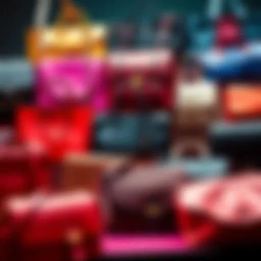 A display of various stylish bags showcasing the latest fashion trends, featuring different colors and designs.