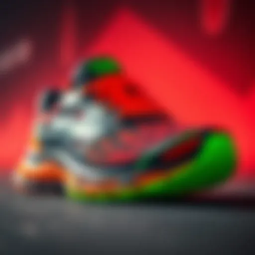 A close-up of the new shoe released by Brooks and Kraken showing its design and colors.