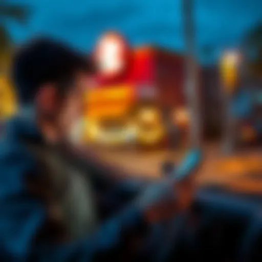 A stressed new Dasher looks at their phone while parked near a restaurant, showcasing their food delivery app with a confused expression.