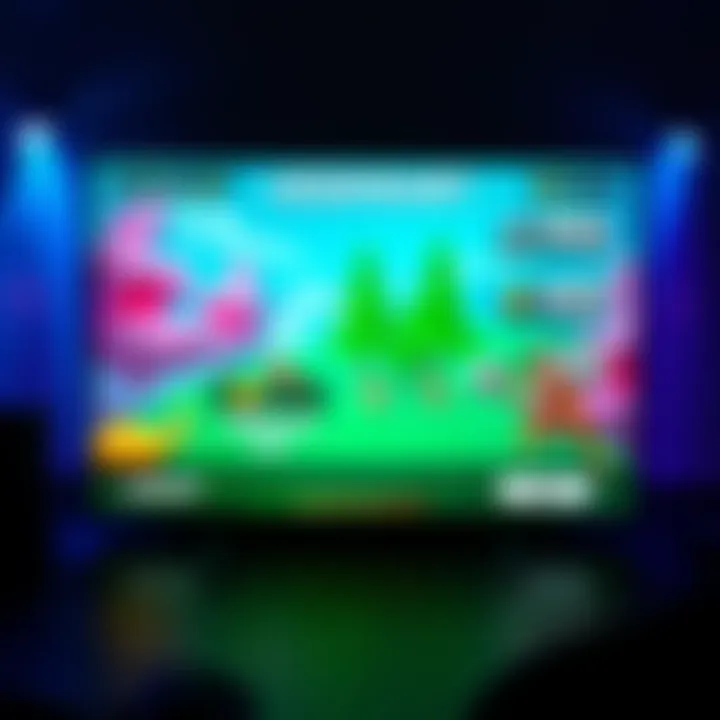 Representation of a gaming screen showing a legendary plot above a new tier with custom animations and unique rent options