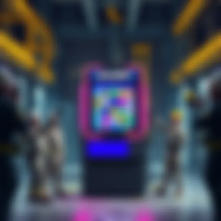 A shiny new lottery machine placed in a mining operation, surrounded by workers showing excitement. The machine features bright colors and a modern design.