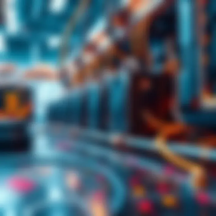 Graphic showing the concept of the new mining rate π with mining equipment and digital symbols.