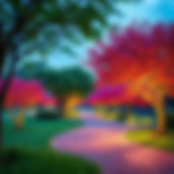 A vibrant park scene featuring new tree designs with fresh colors and textures, enhancing the visual appeal of the area.