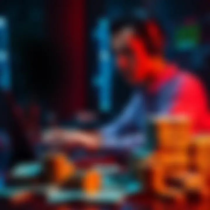 A person working on a laptop with a stack of cash nearby, representing online earnings for beginners