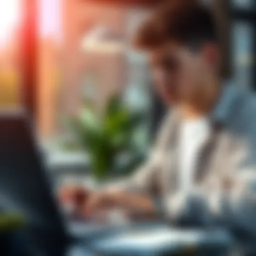 A young individual researching cryptocurrency investment strategies with a laptop and notes, looking focused on making money.