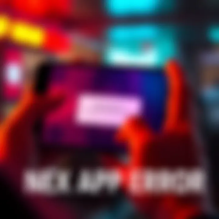 A smartphone screen displaying an error message from the Nexo app, with concerned user hands in the background.