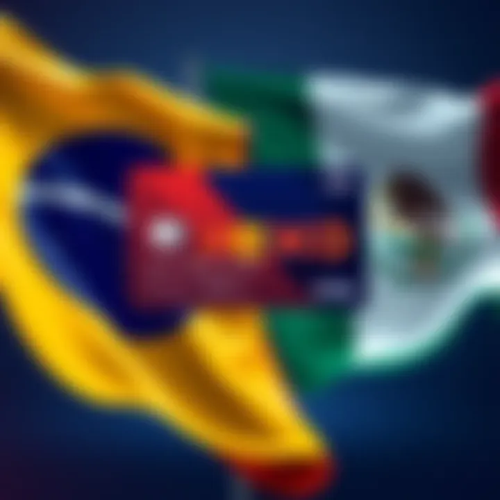 Nexo Card displayed with Brazilian and Mexican flags in the background, symbolizing its expansion in South America.