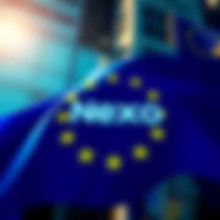 A graphic showing the Nexo logo with European Union flag and compliance checkmarks. Represents the importance of compliance for EU citizens regarding cryptocurrency exchanges.