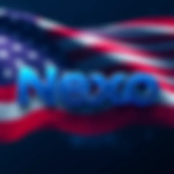 Nexo logo with U.S. flag background, symbolizing its return to the American market