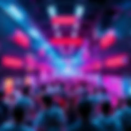 A crowded digital space showing frustrated participants and error messages during an NFT drop, highlighting marketplace crashes and chaos