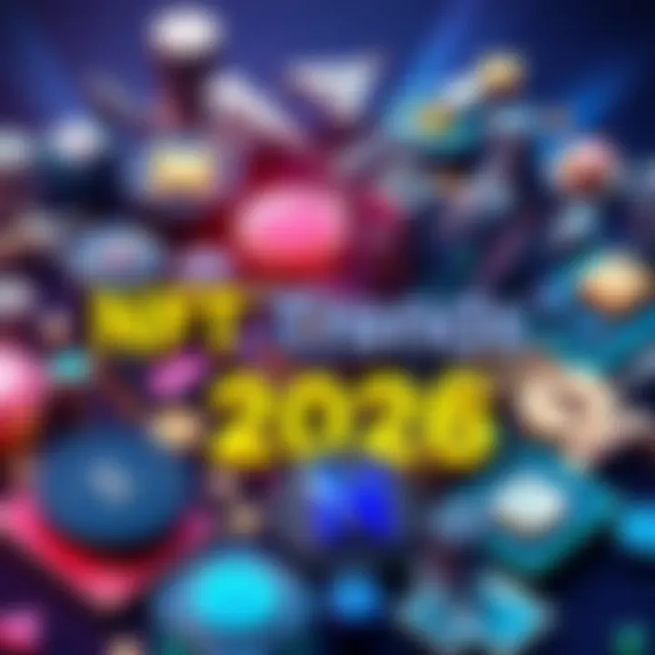 A colorful collage showcasing different NFT artworks and digital tokens representing current trends in the NFT market for 2026.