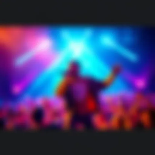 Nickcheezy performing on stage with vibrant lights and a lively crowd