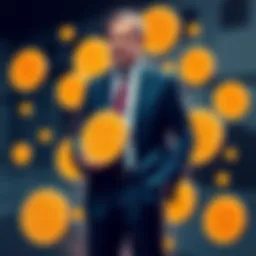 Nigel Farage standing confidently with Bitcoin symbols around him, representing his investment in Stack BTC.