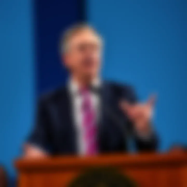 Nigel Farage Resigns Nigel Farage stands at a podium announcing his resignation amid a cryptocurrency scandal