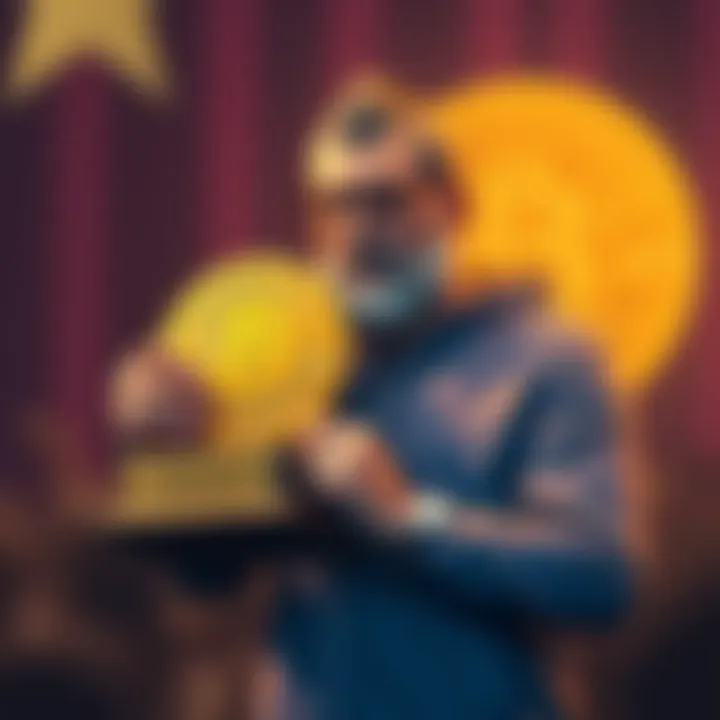 A Bitcoiner holding the Nobel Peace Prize trophy, symbolizing the connection between digital currency and global peace.