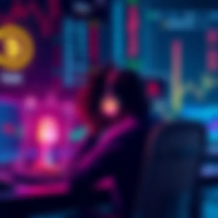 A trader using a computer to access a non-KYC exchange, with security symbols such as a lock and dollar signs nearby.