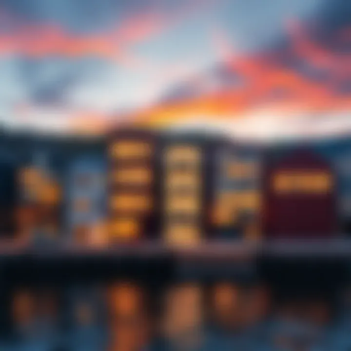 A group of bank buildings in Norway, showcasing various Norwegian banks that offer linked accounts