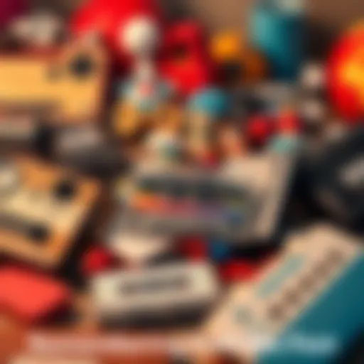 A collection of popular trends from the past including cassette tapes, vintage toys, and retro fashion items arranged together.